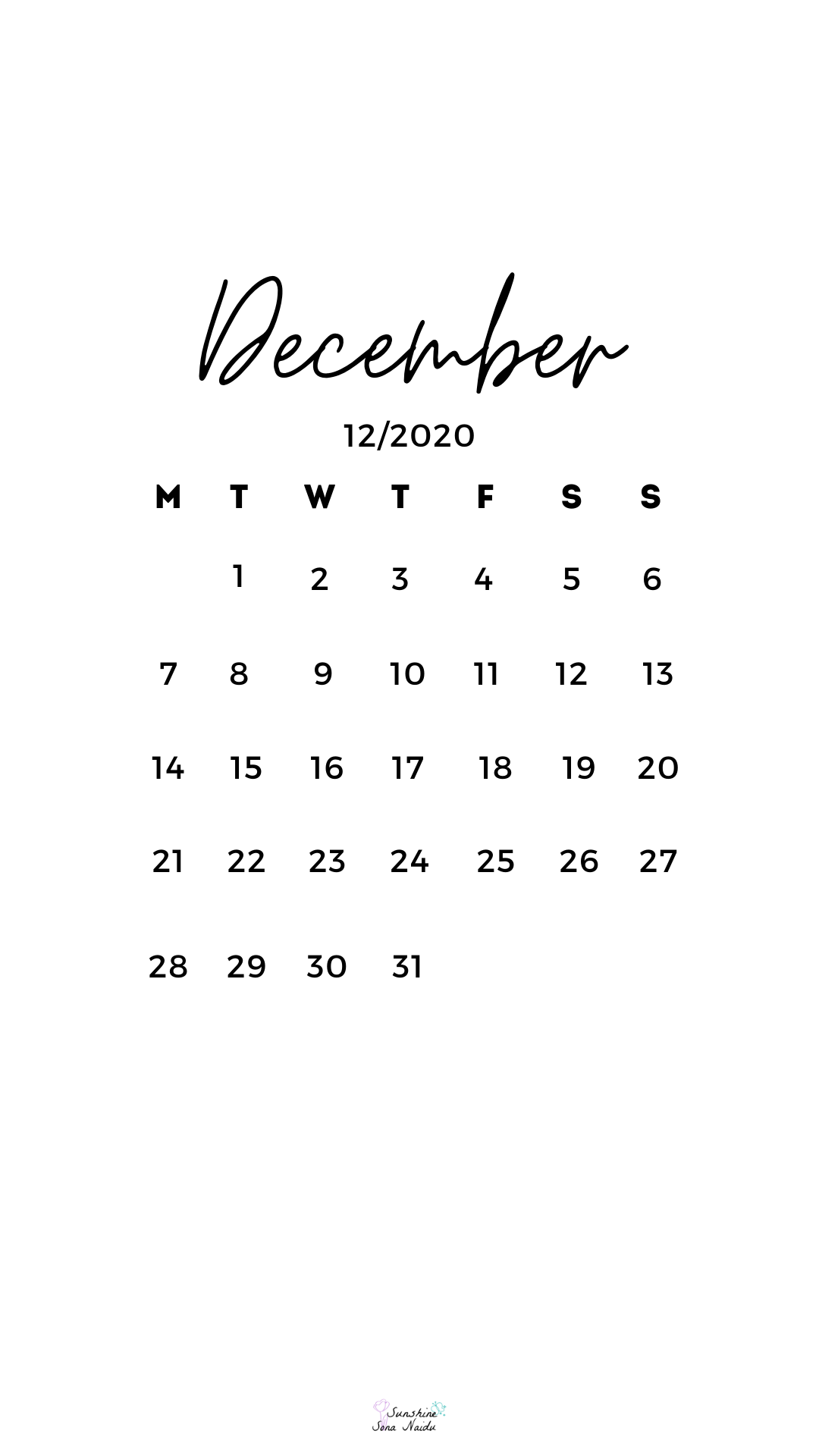 December 2020 Calendar Wallpapers