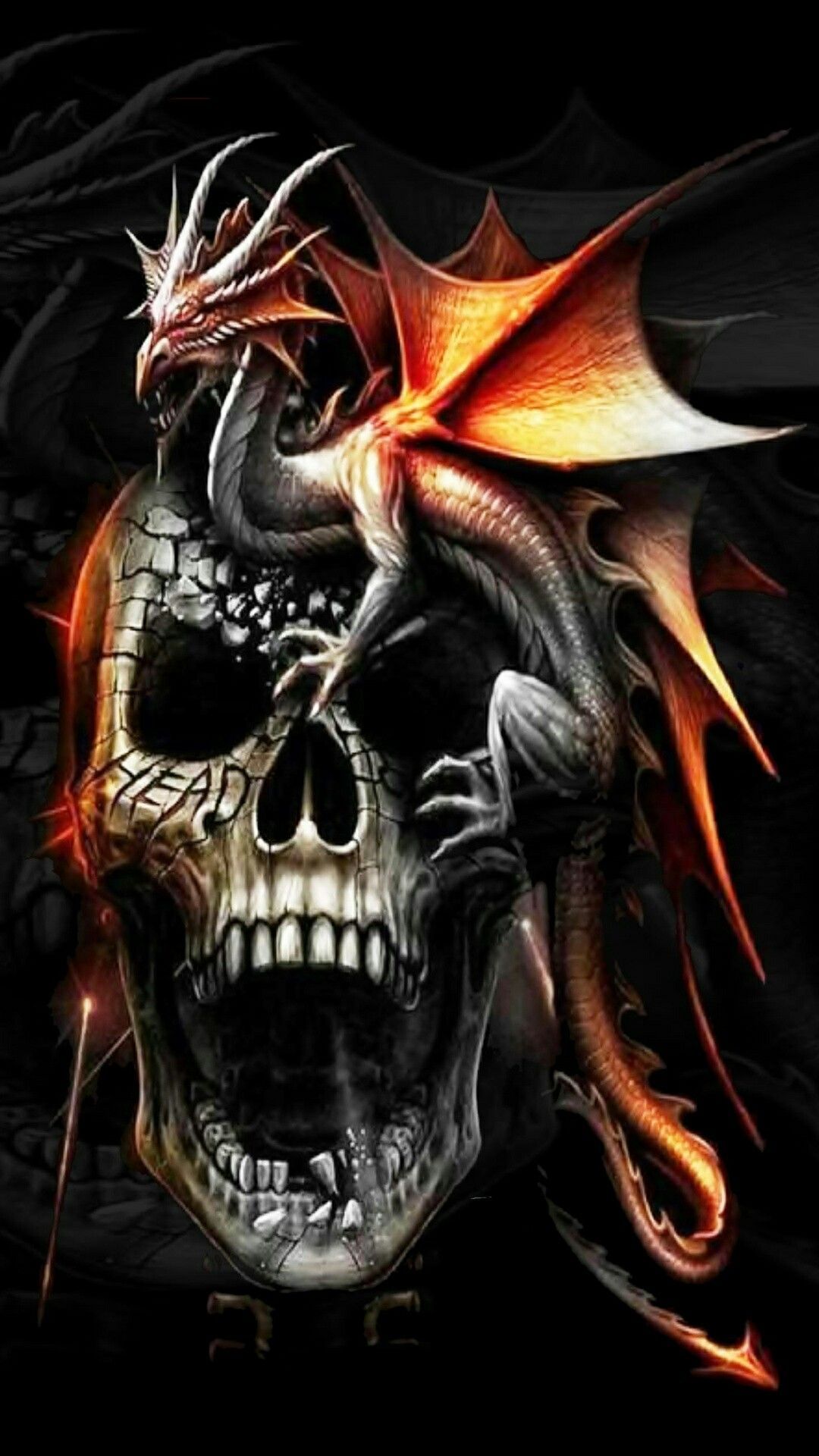 Dragon Cool Skulls On Red Fire Wallpapers