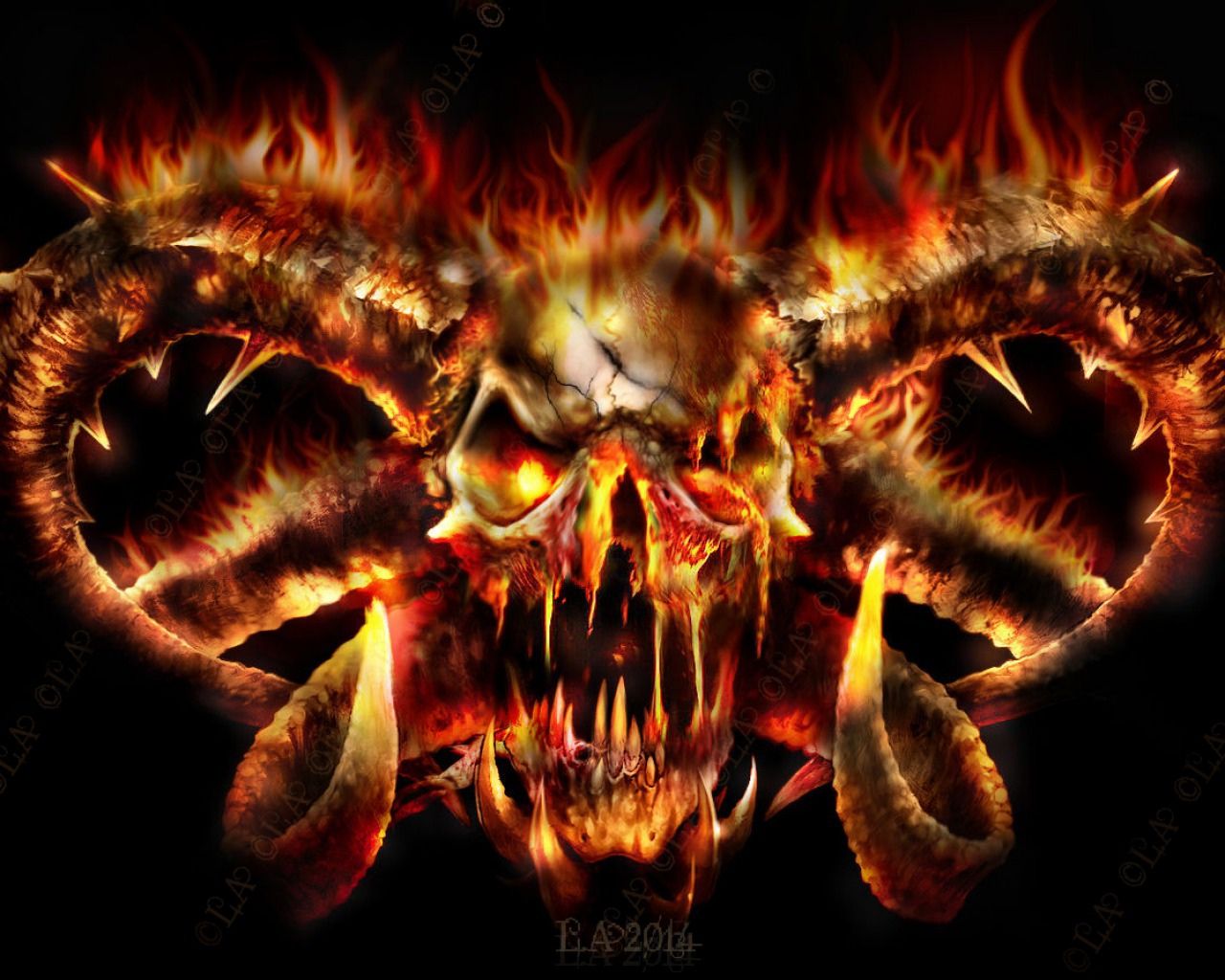 Dragon Cool Skulls On Red Fire Wallpapers