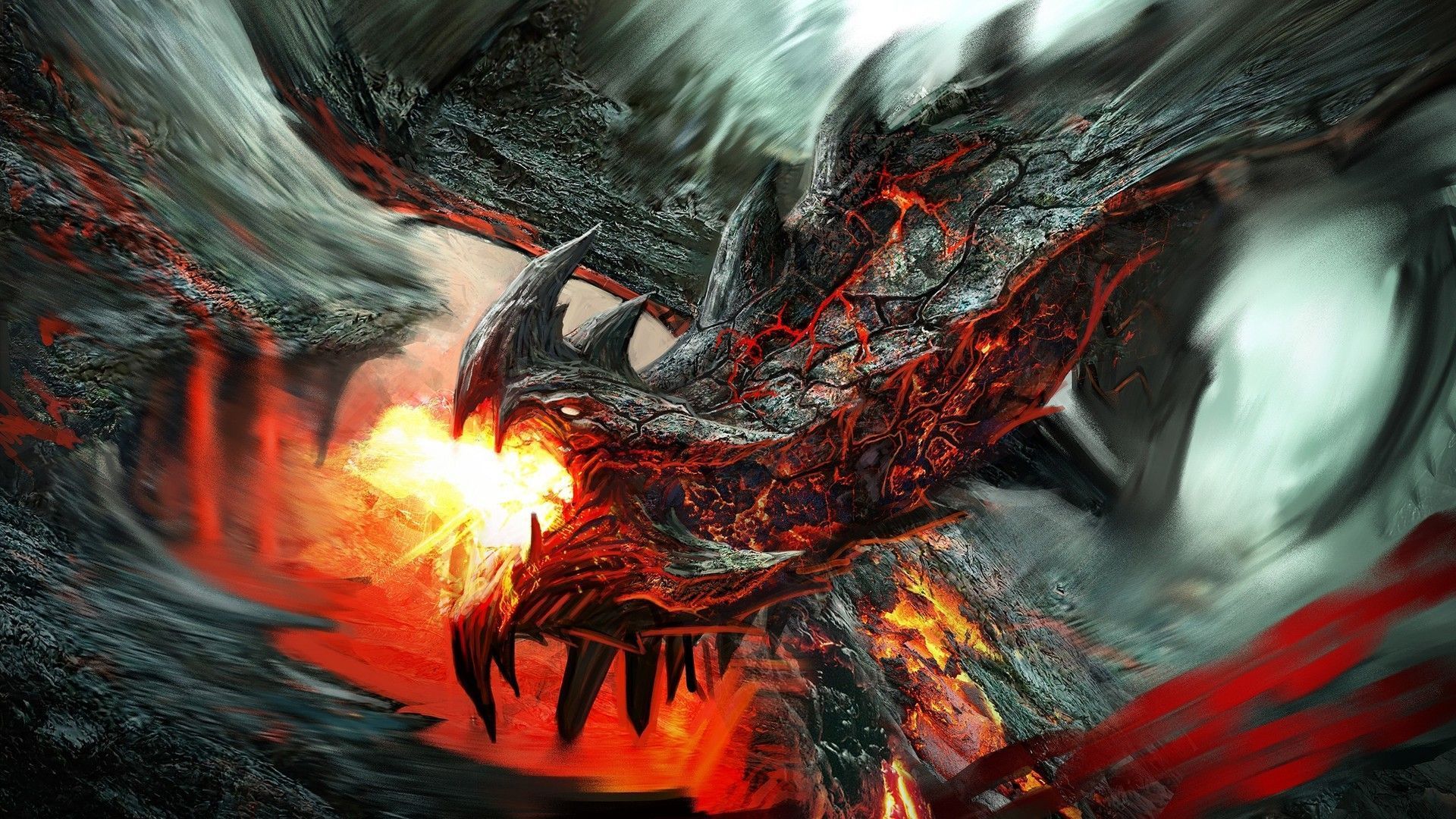 Dragon Cool Skulls On Red Fire Wallpapers