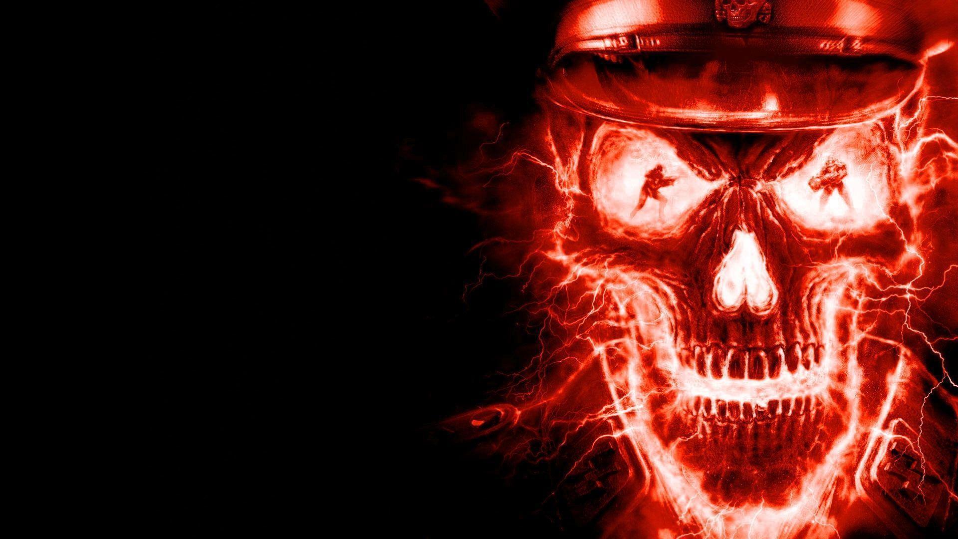 Dragon Cool Skulls On Red Fire Wallpapers