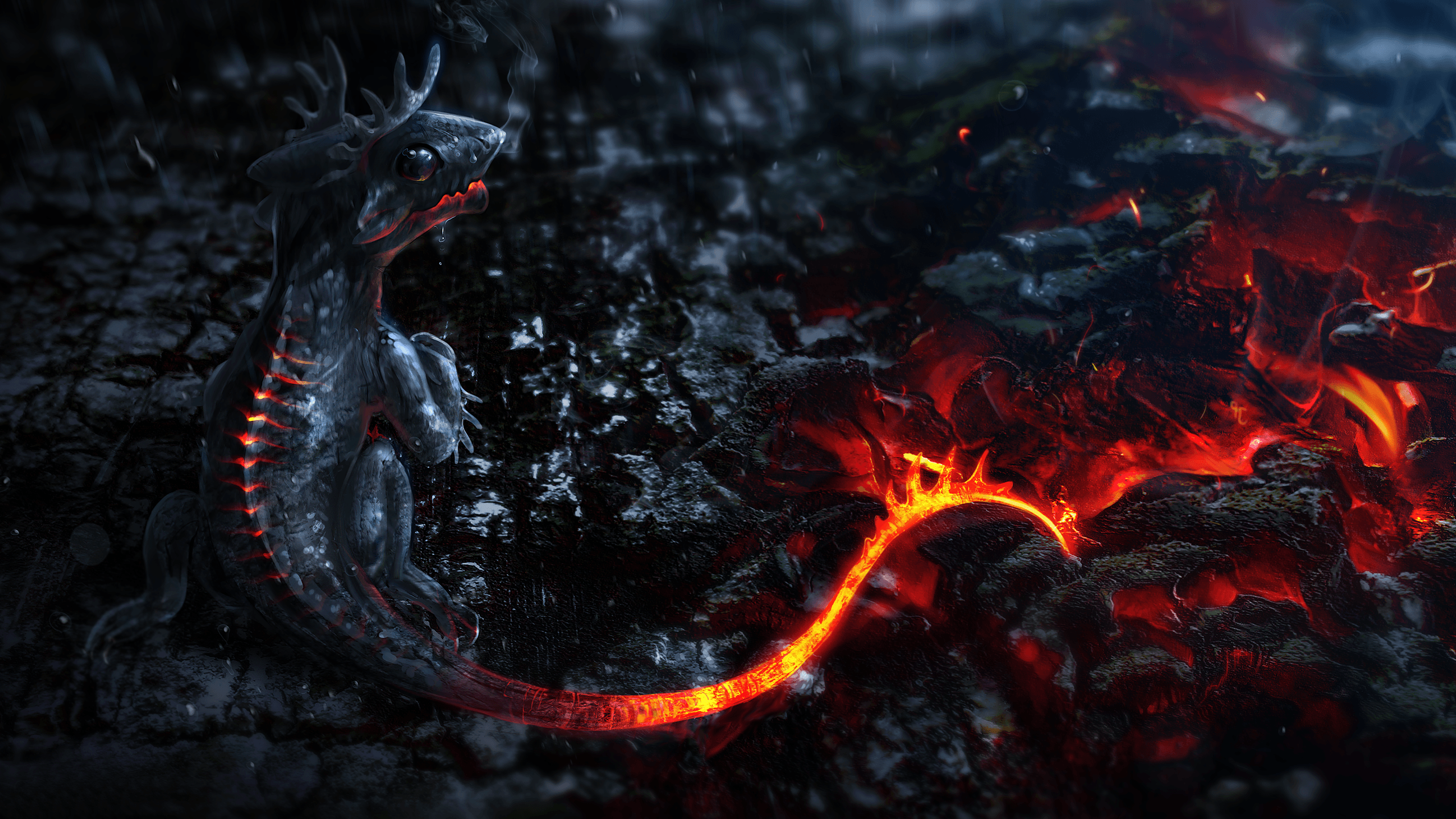 Dragon Cool Skulls On Red Fire Wallpapers