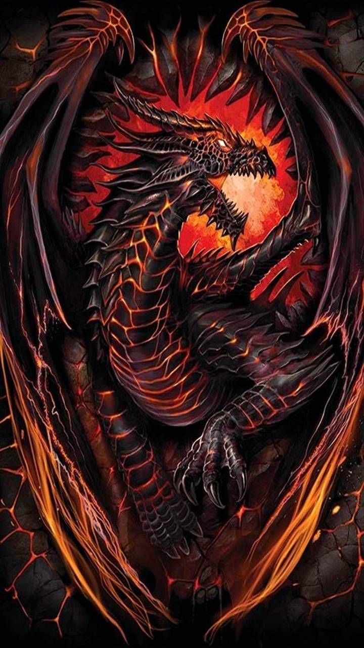 Dragon Cool Skulls On Red Fire Wallpapers