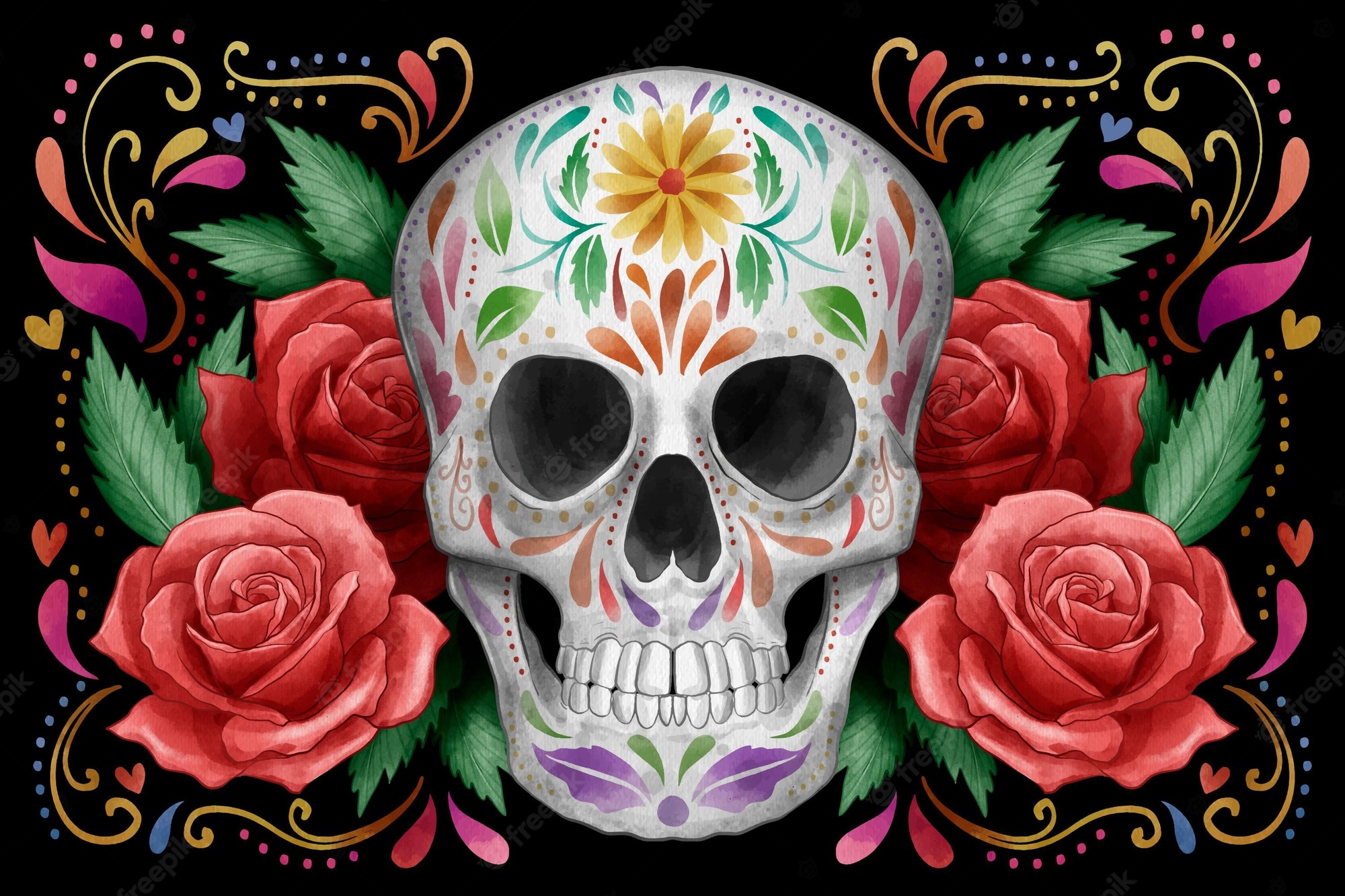 Feminine Skull And Roses Wallpapers