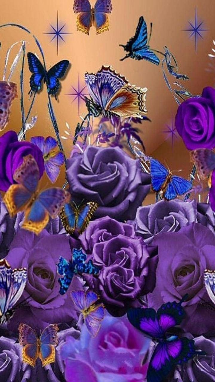 Images Of Purple Roses And Butterflies Wallpapers