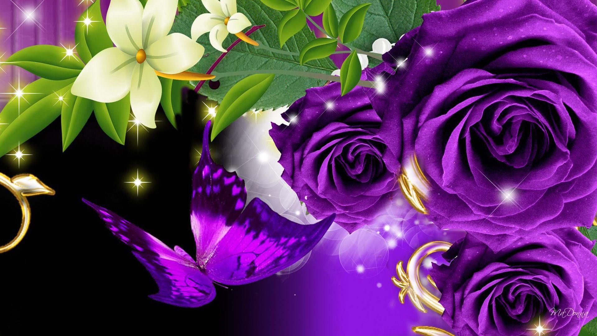 Images Of Purple Roses And Butterflies Wallpapers