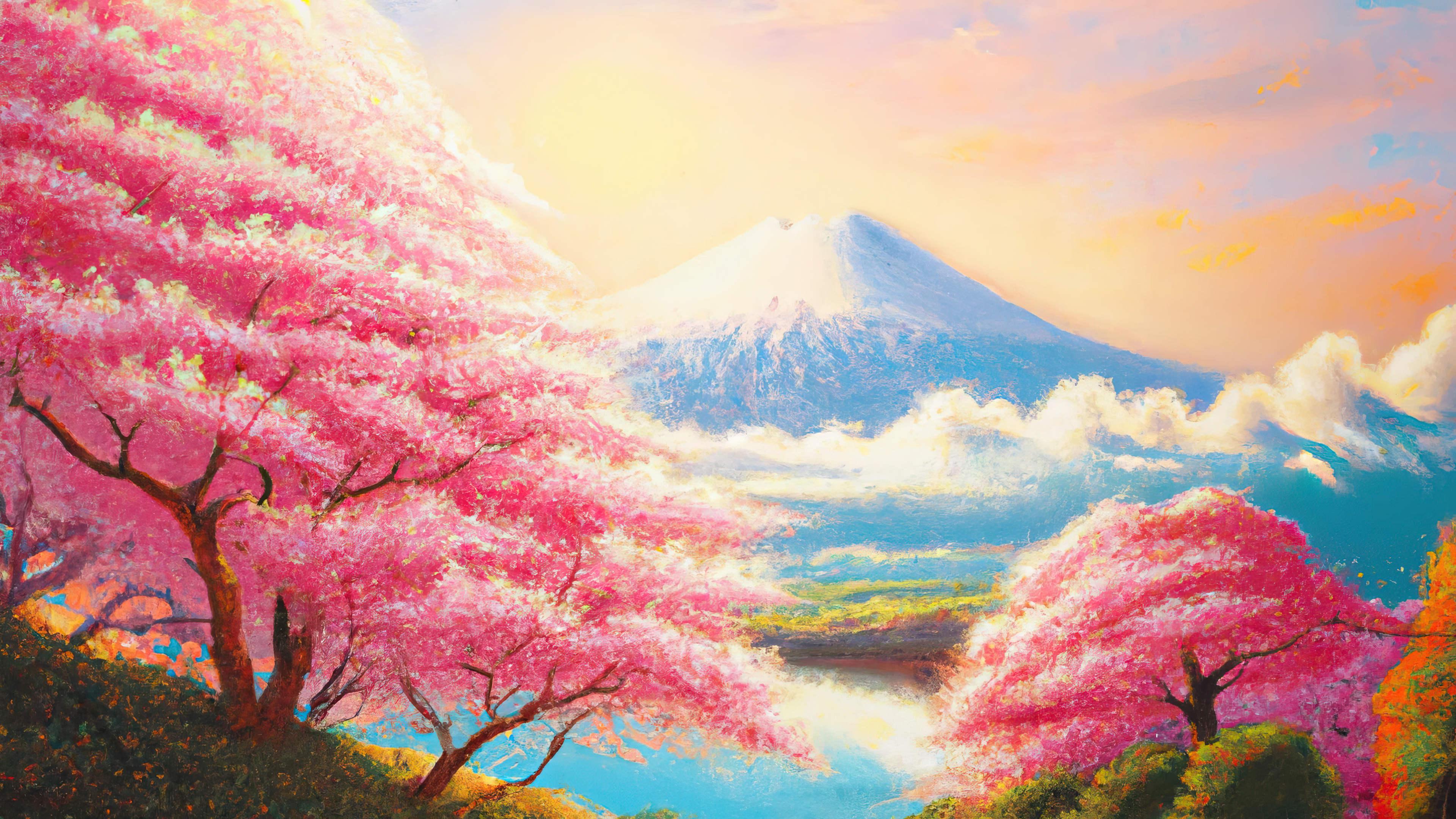 Japanese Cherry Blossom Painting Wallpapers