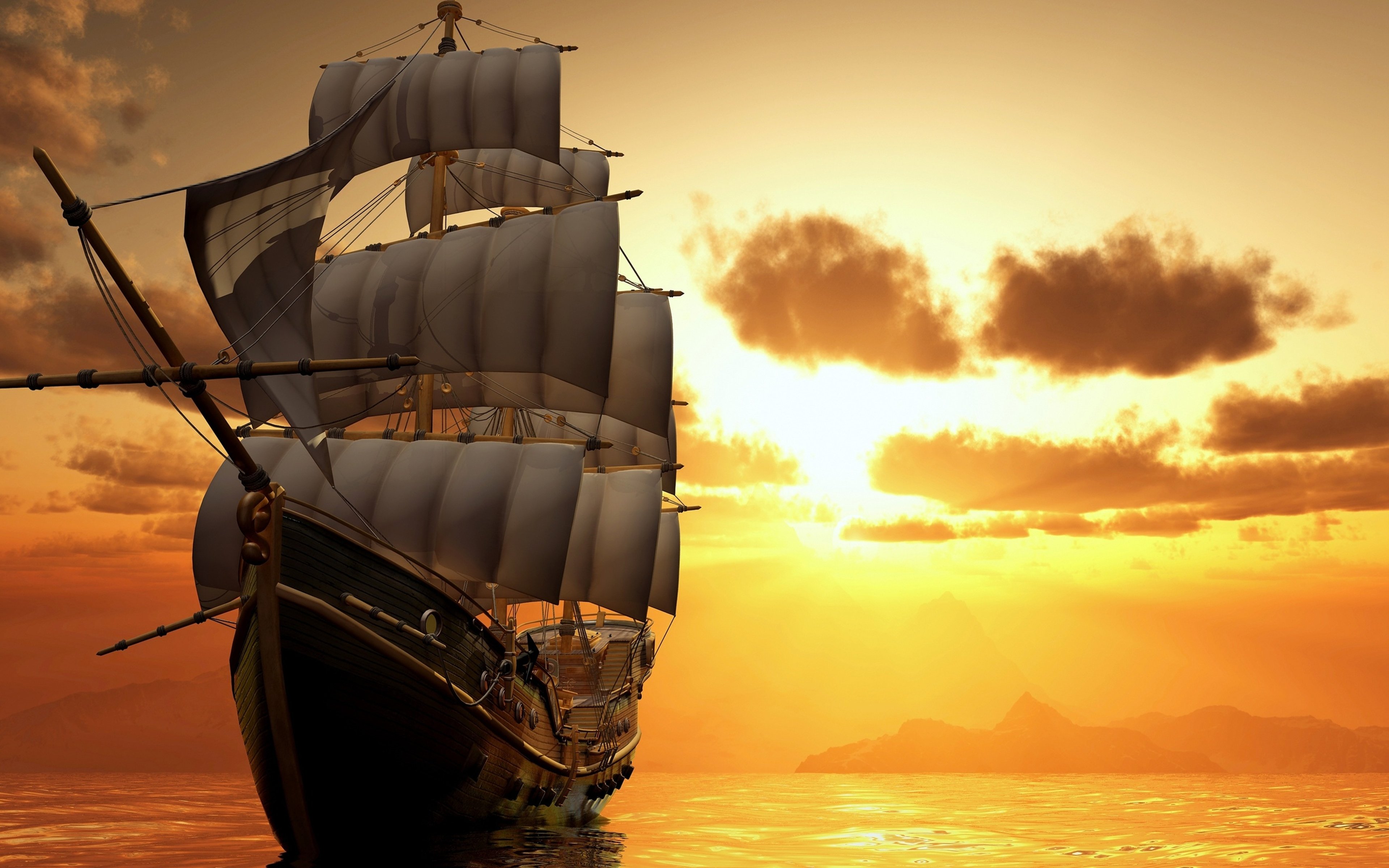 Ocean Ship Sunset Wallpapers