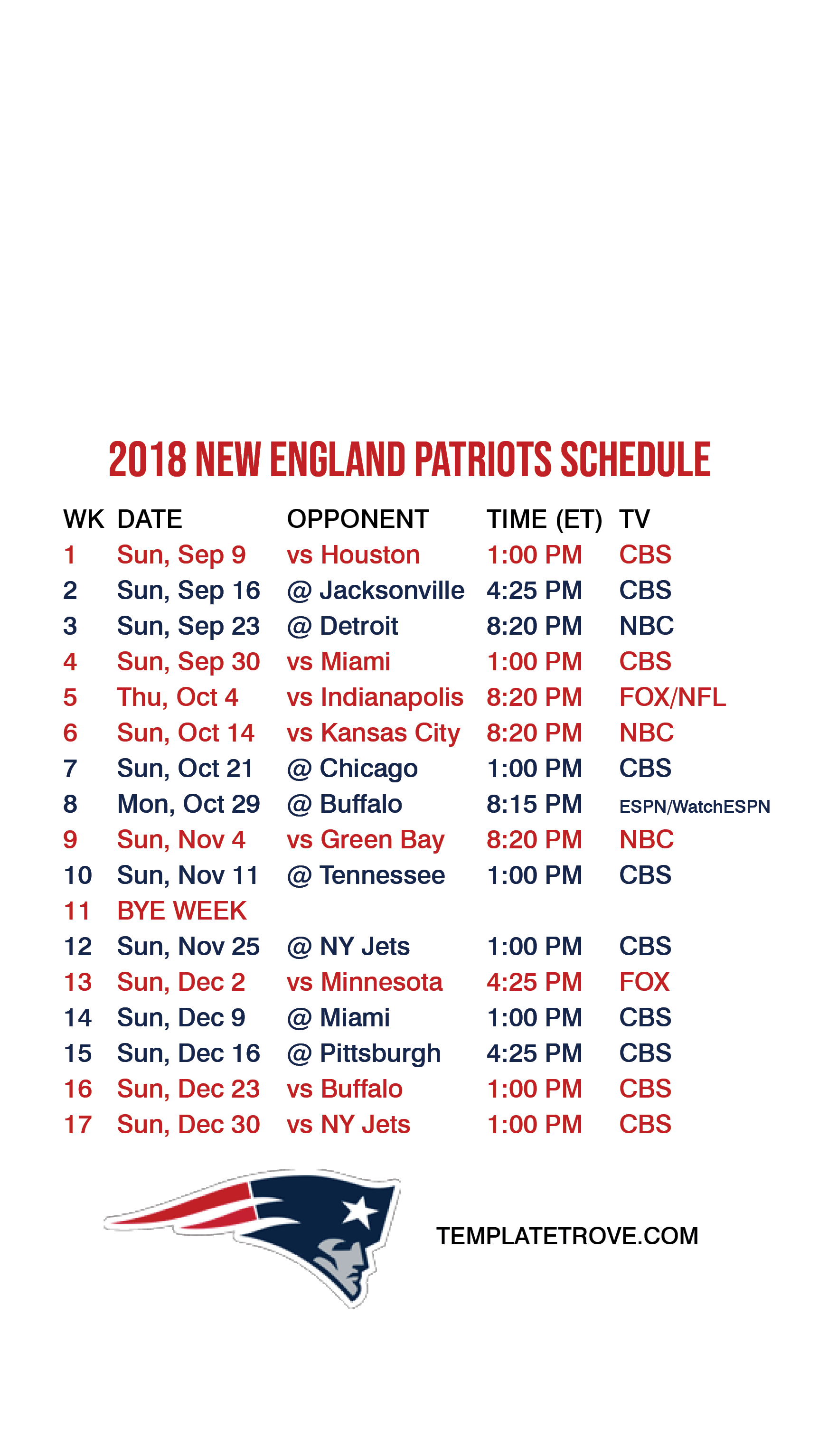 Patriots 2018 Schedule Wallpapers