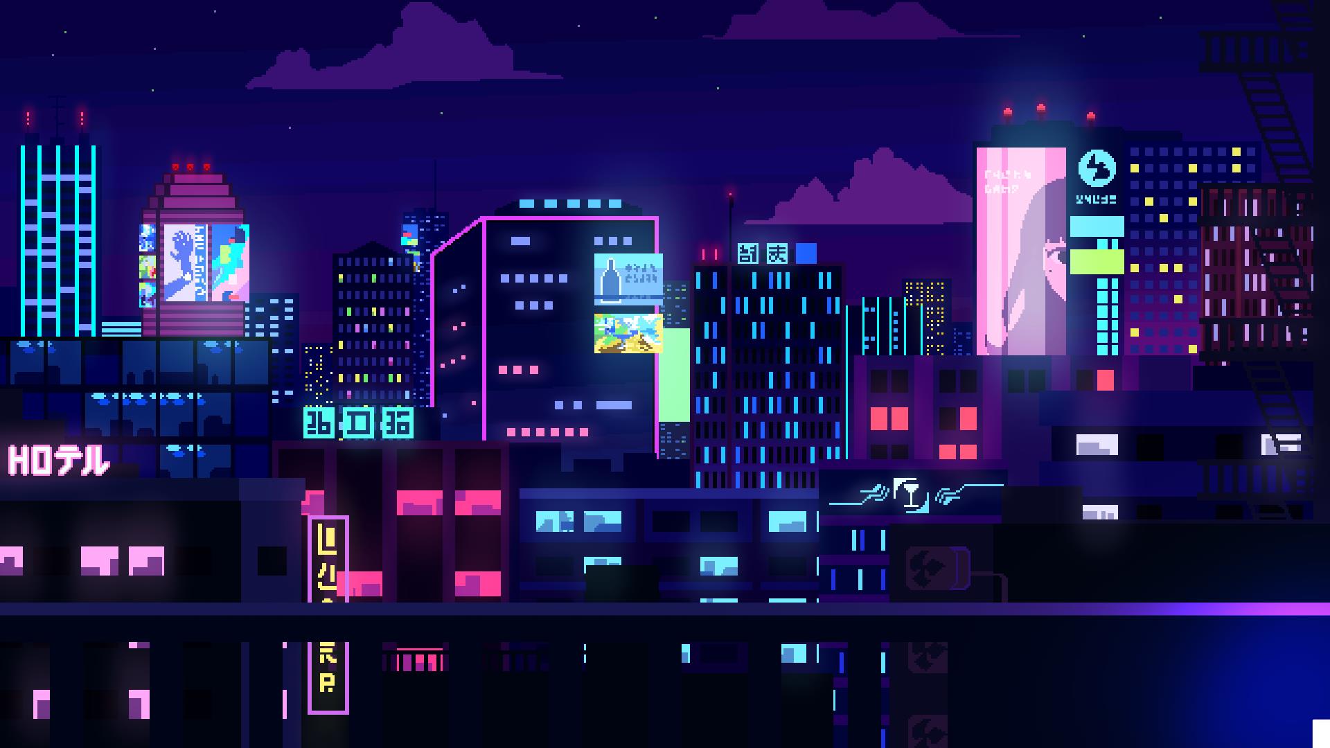 Pixel City Night Wallpapers