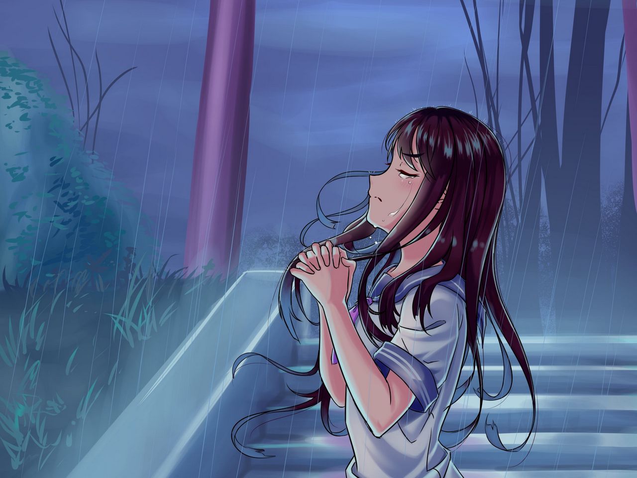 Sad Anime Girl In The Rain Wallpapers