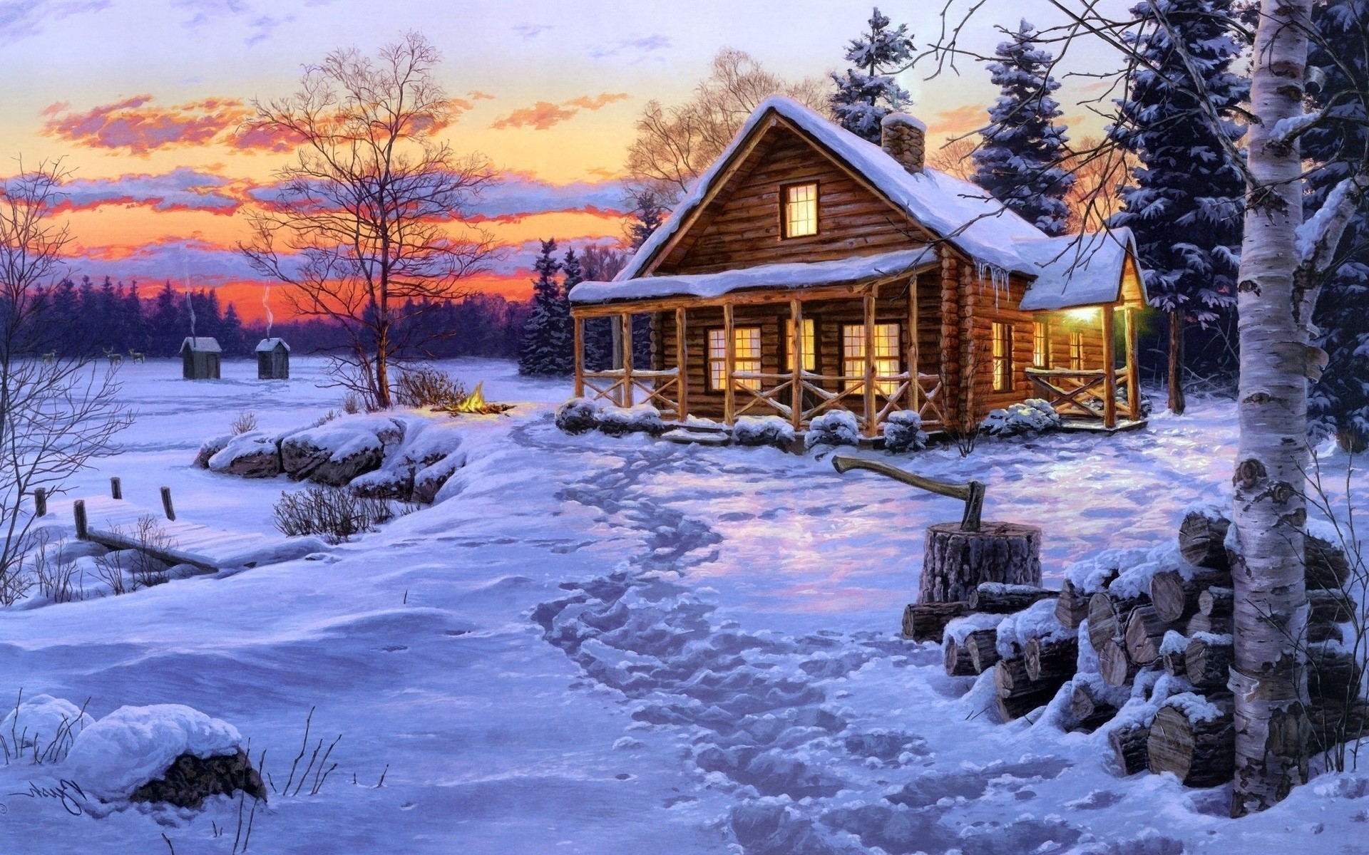 Snowy Cottages Wallpapers