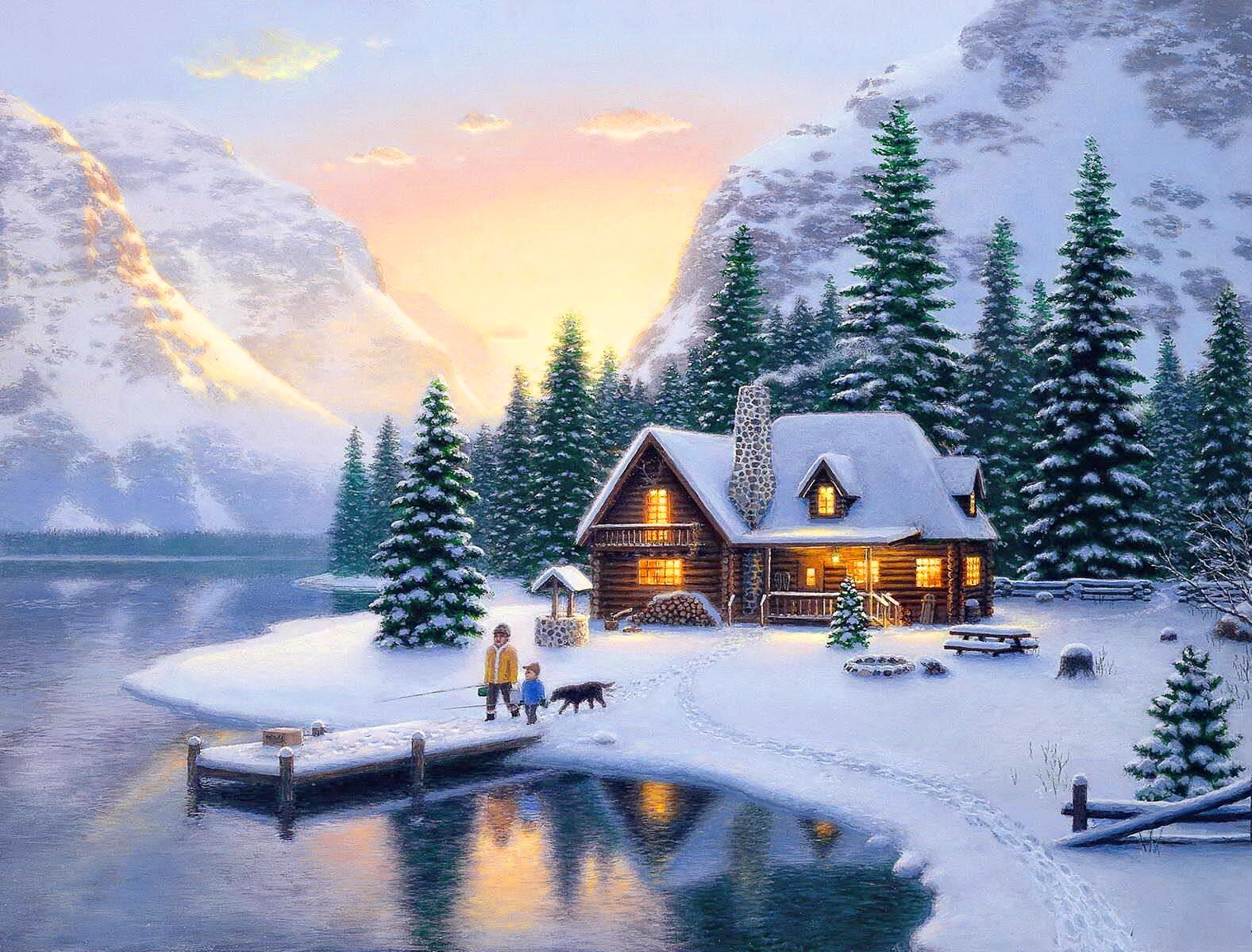 Snowy Cottages Wallpapers