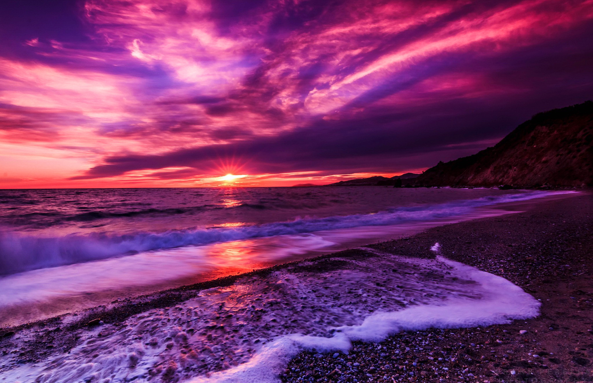 Sunset Purple Ocean Wallpapers