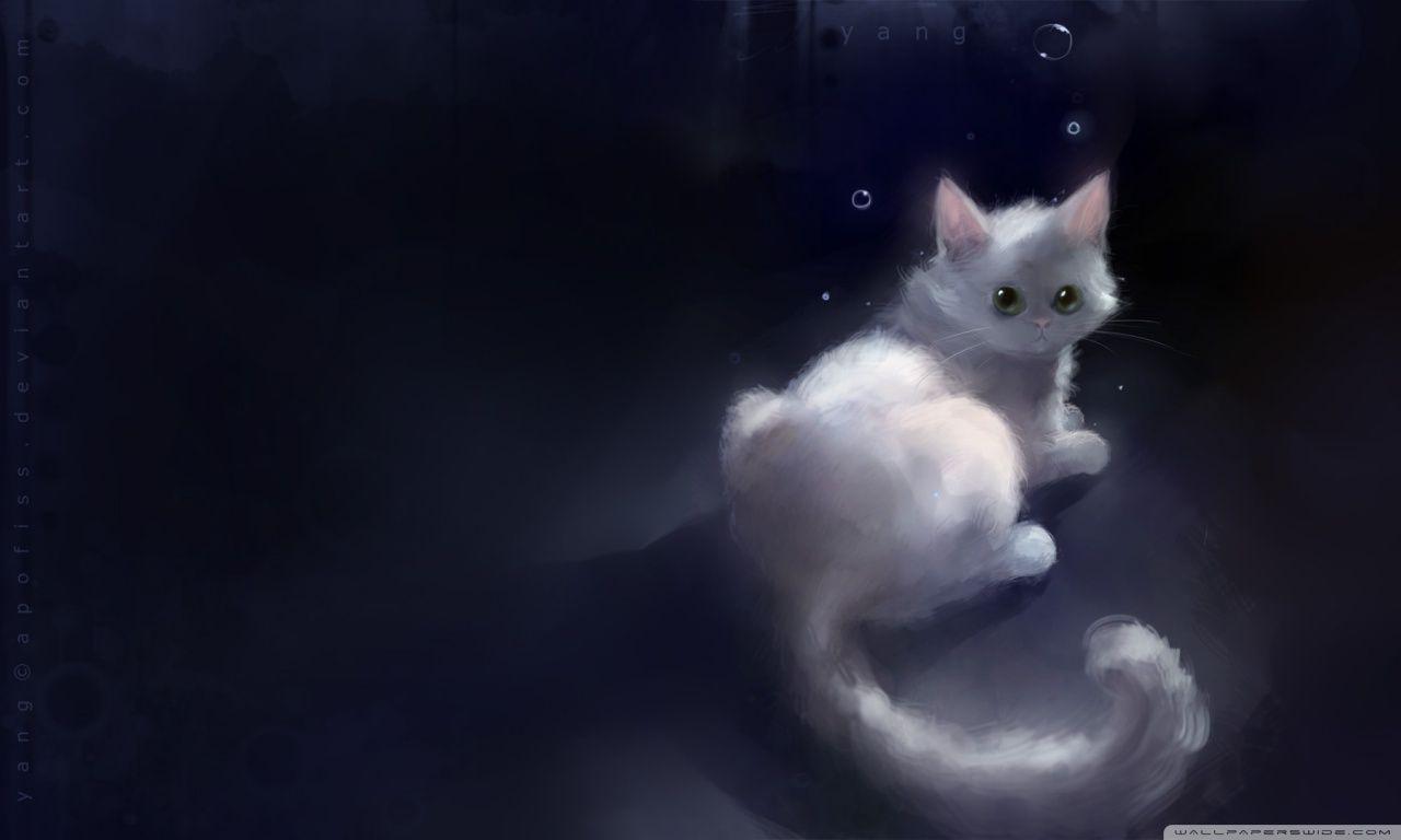 White Anime Cat Wallpapers