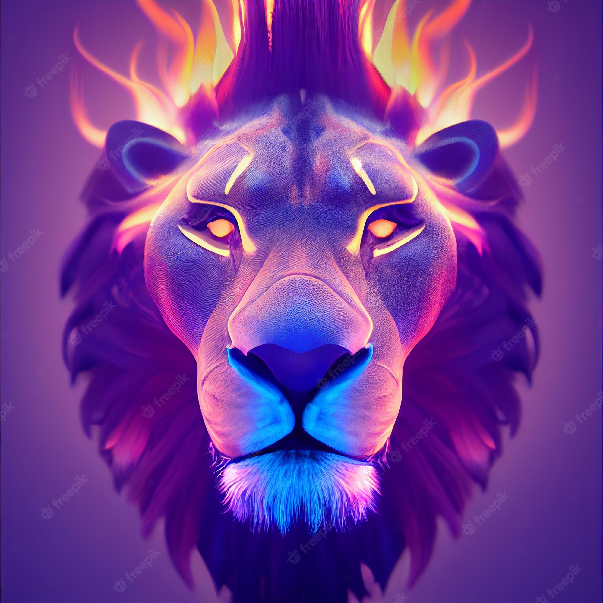 Lion Purple Background Digital Art