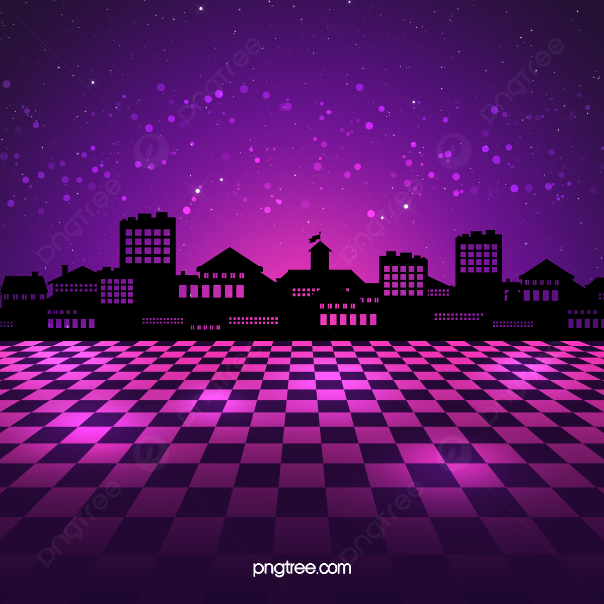 Retro Style City Purple Background