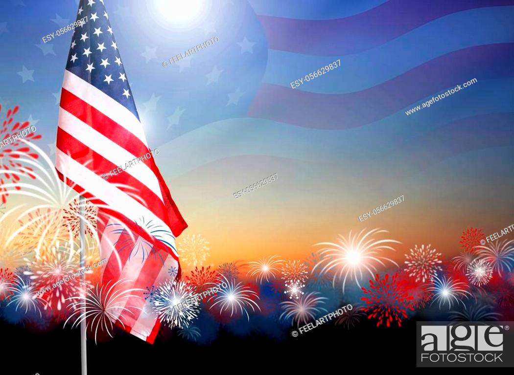 American Flag With Fireworks Background