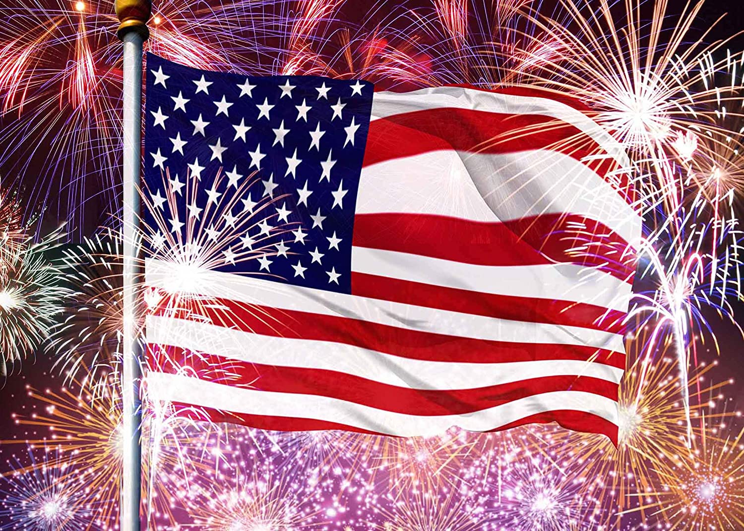 American Flag With Fireworks Background