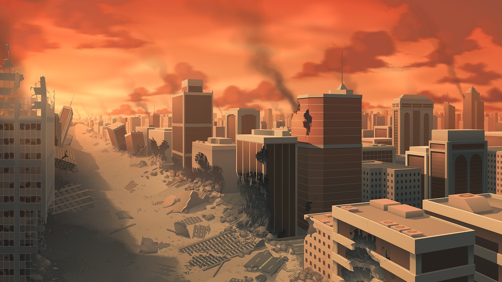 Destroyed Anime City Background