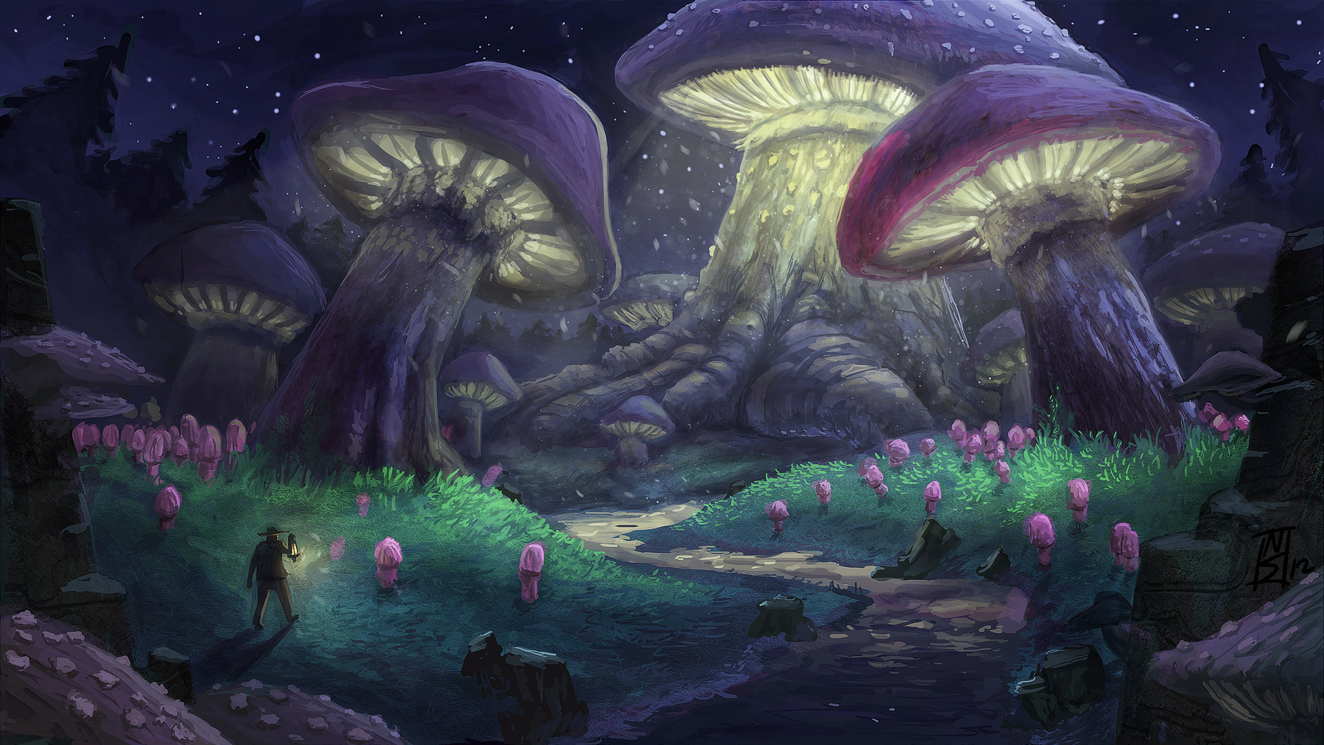 Mushroom Forest Background